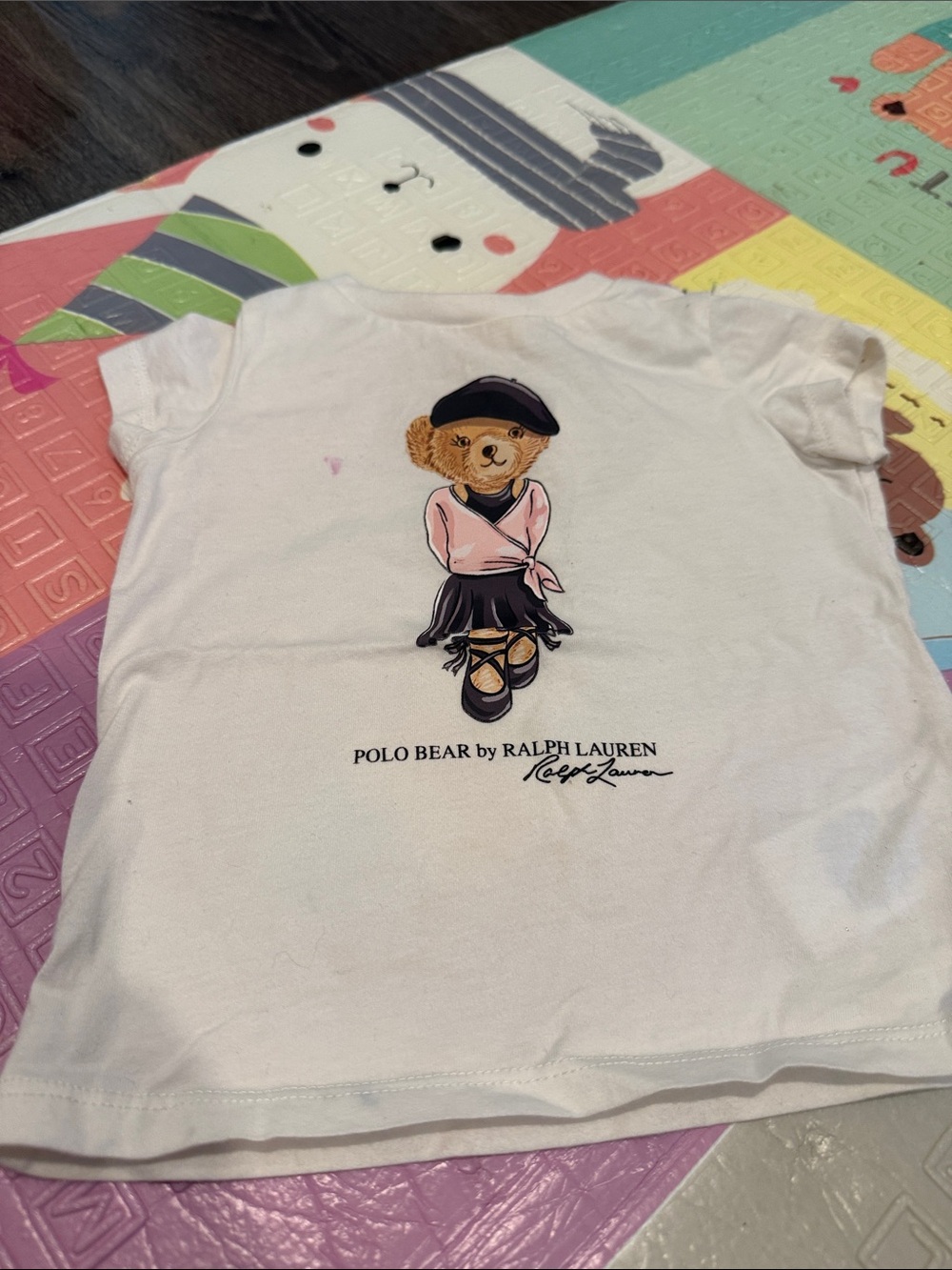 Ralph Lauren White Tee with Polo Bear Ballet Graphic